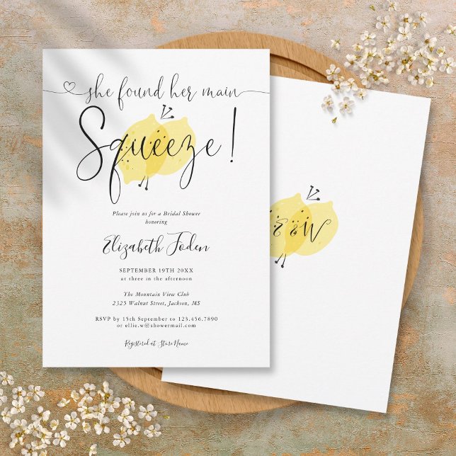 Convite Main Squeeze Lemons Monograma Script Chá de Noiva (Main Squeeze Lemons Monogram Script Bridal Shower Invitation)