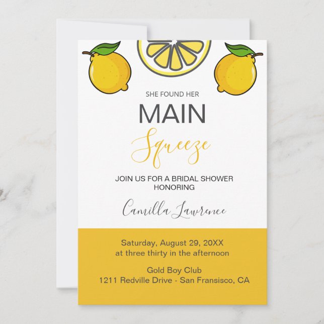 Convite Main Squeeze Tropical Citrus Lemon Bridal Shower  (Frente)