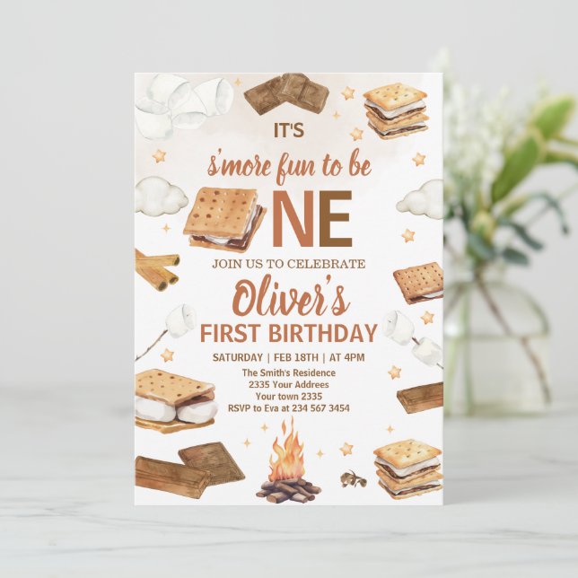 Convite Mais Diversão com S'mores no Aniversário do Fogão  (Em pé/Frente)