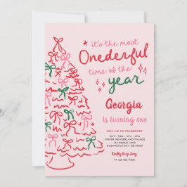 Convite Mais Onederful Coquette Laço Natal 1º Aniversário