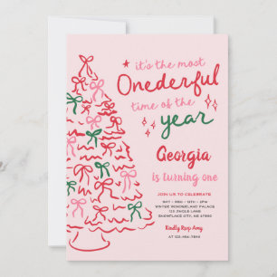 Convite Mais Onederful Coquette Laço Natal 1º Aniversário