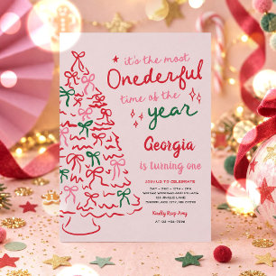 Convite Mais Onederful Coquette Laço Natal 1º Aniversário