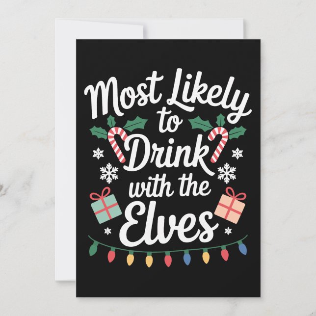 Convite Mais Propenso a Beber Com os Elfos Natal (Frente)
