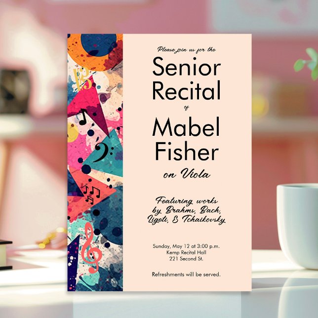 Convite Mais velho de música personalizada Considerando 80 (80s themed senior recital invitation template)