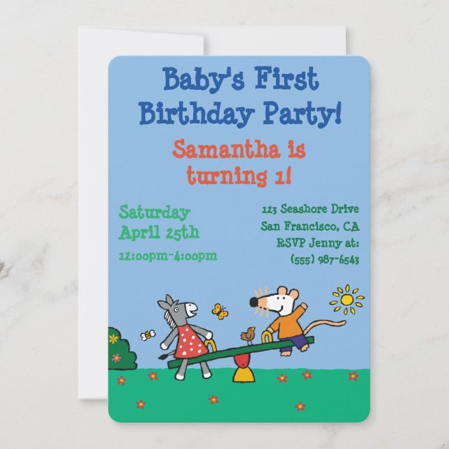 Convite Maisy e Dotty Seesaw no Playground (Frente)