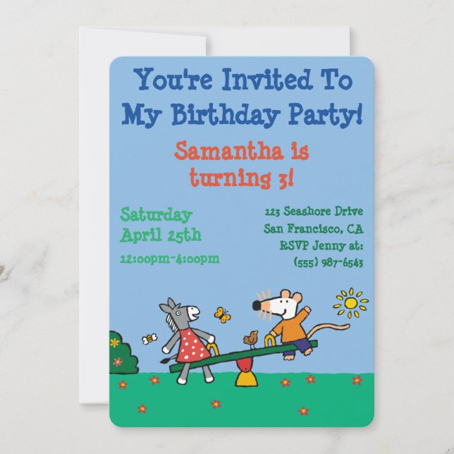 Convite Maisy e Dotty Seesaw no Playground (Frente)