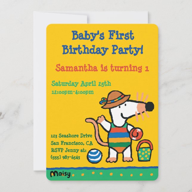 Convite Maisy no aniversário da praia (Frente)