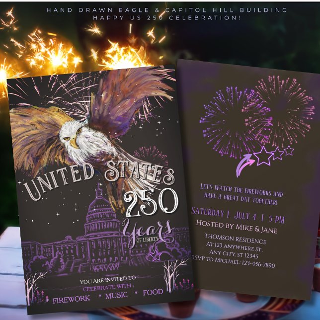 Convite Majestic Eagle America 250 Years of Liberty Purple (Majestic Eagle America 250 Years of Liberty Purple Invitation)