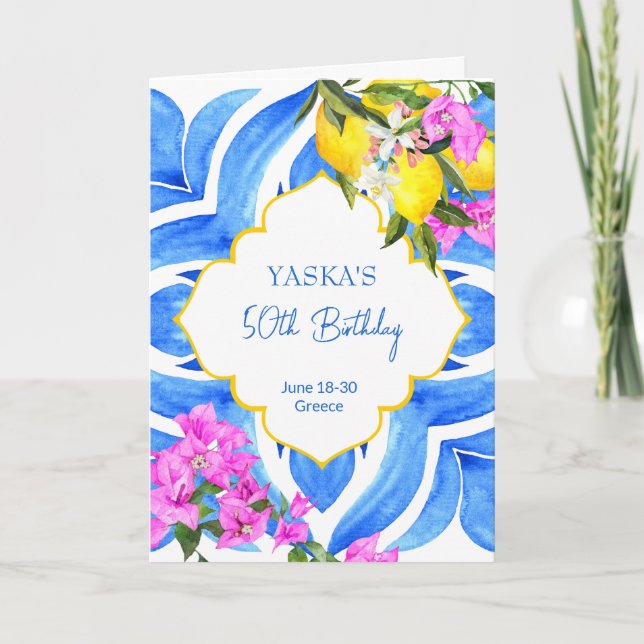 Convite Majolica azulejo-limão-festa de aniversário (Frente)