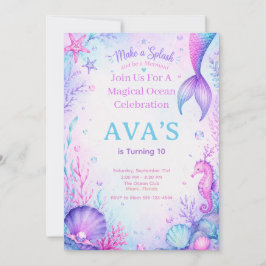 Convite Make a Splash Mermaid Birthday Party Watercolor
