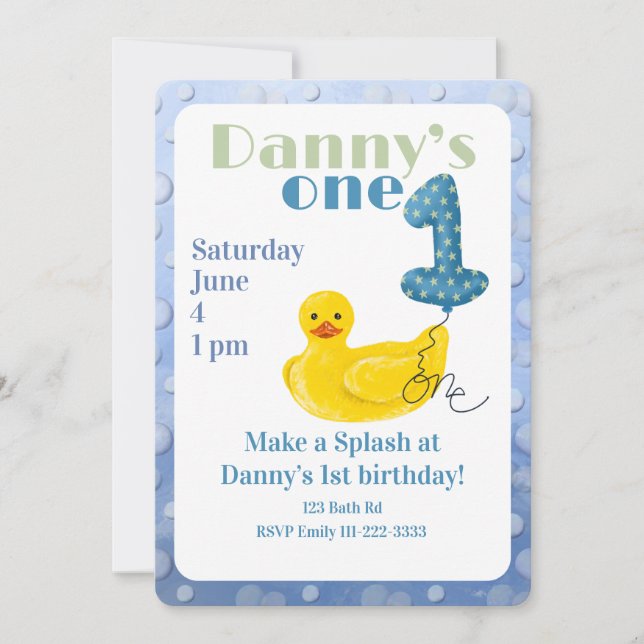 Convite Make a Splash Rubber Duck 1st Birthday Invitation (Frente)