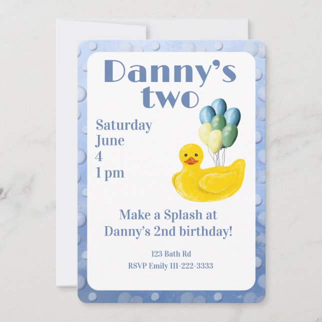 Convite Make a Splash Rubber Duck 2nd Birthday Invitation (Frente)
