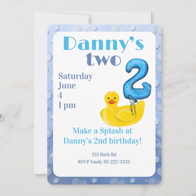 Convite Make a Splash Rubber Duck 2nd Birthday Invitation (Frente)