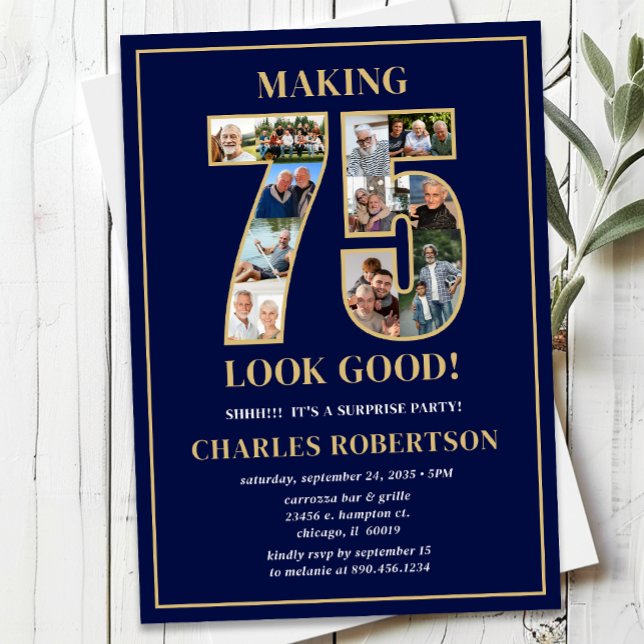 Convite Making 75 Look Good Photo Surprise Birthday (Criador carregado)
