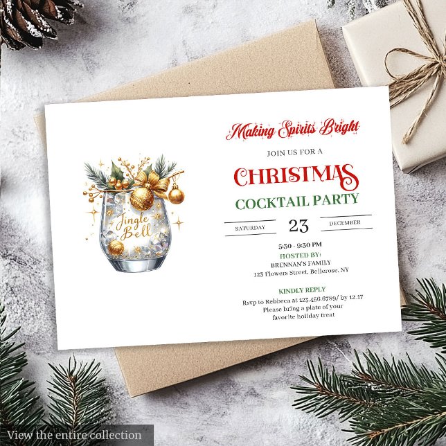 Convite Making Spirits Bright Christmas cocktails party (Making Spirits Bright Christmas cocktails party Invitation)