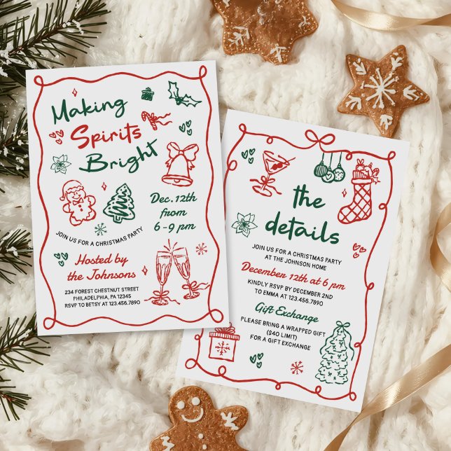 Convite Making Spirits Bright Hand Drawn Christmas Party (Criador carregado)
