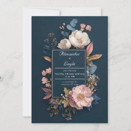 Convite Mal-humorada Rosa Bege Branco Floral Casamento Nav