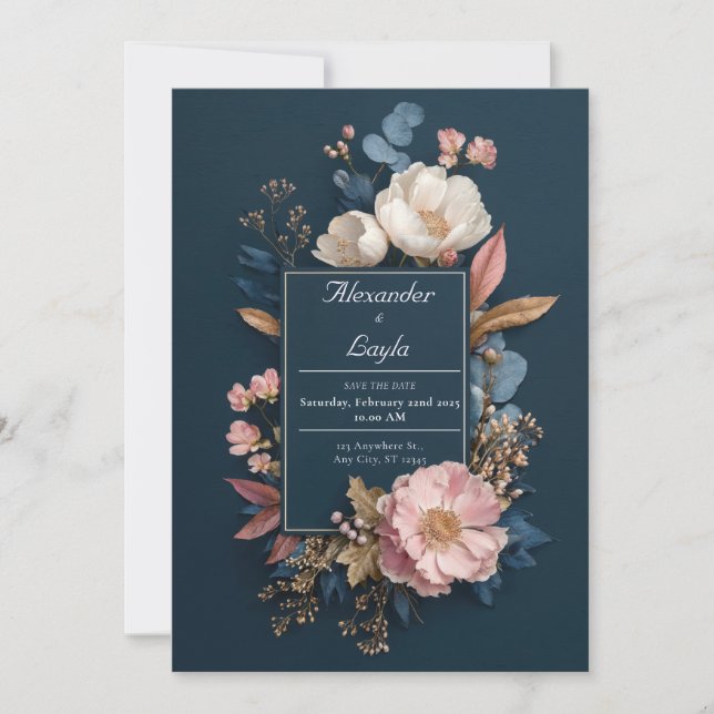 Convite Mal-humorada Rosa Bege Branco Floral Casamento Nav (Frente)
