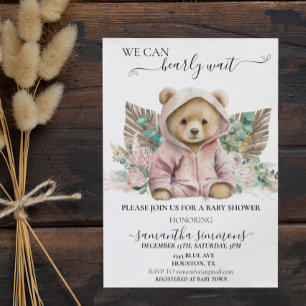 Convite Mal Podemos Esperar Baby Chá de Bebê Rosa Boho Urs