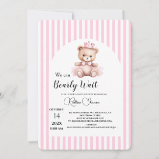 Convite Mal podemos esperar baby shower listras rosa