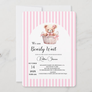 Convite Mal podemos esperar baby shower listras rosa