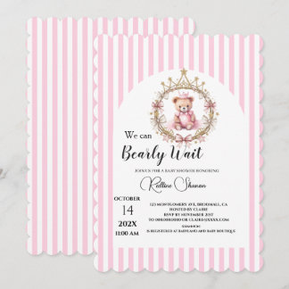 Convite Mal podemos esperar baby shower listras rosa