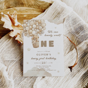 Convite Mal Podemos Esperar Balão de Urso Primeiro Anivers