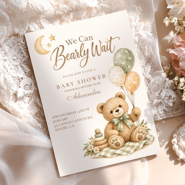 Convite Mal Podemos Esperar Chá de Bebê do Ursinho Teddy (Criador carregado)