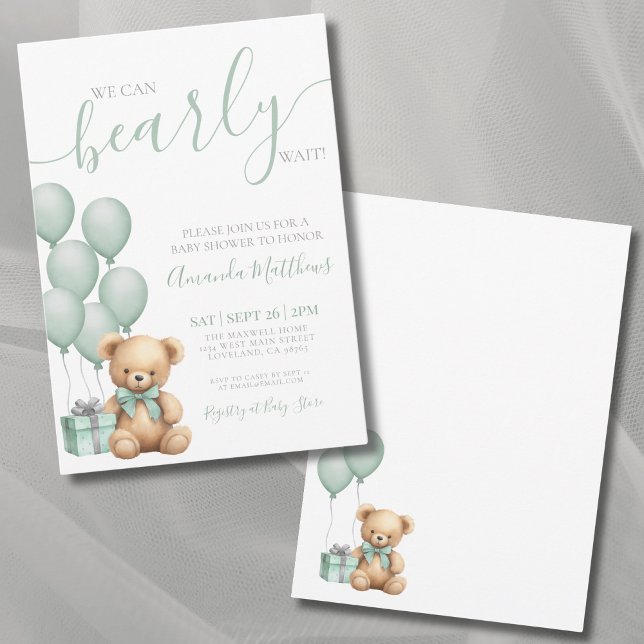 Convite Mal Podemos Esperar Churrasco de Bebê (We Can Bearly Wait Bear Baby Shower Invitation)