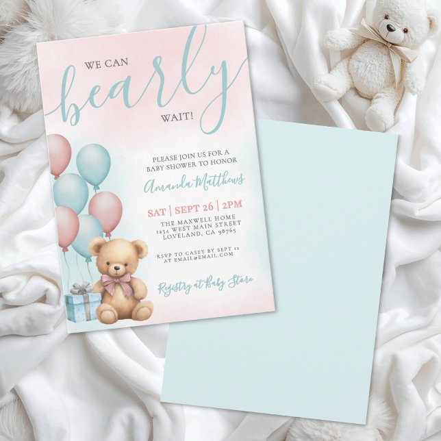 Convite Mal Podemos Esperar Churrasco de Bebê Urso (We Can Bearly Wait Bear Baby Shower Invitation)
