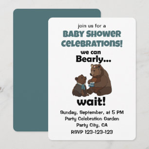 Convite Mal Podemos Esperar Chuveiro de Bebê Urso Mãe e Fi