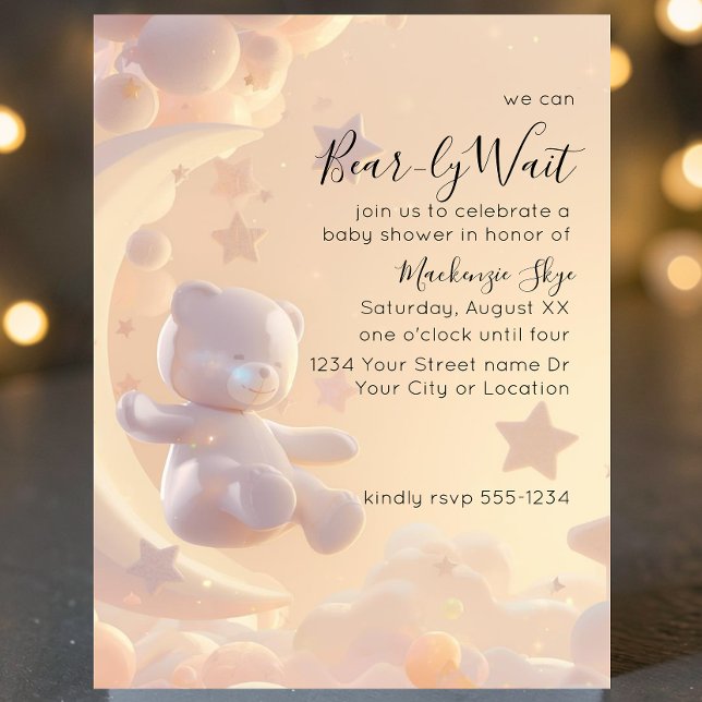 Convite Mal Podemos Esperar Chuvinha de Bebê Urso Celestia (Criador carregado)