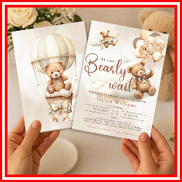 Convite Mal Podemos Esperar Chuvinha Marrom Baby Shower