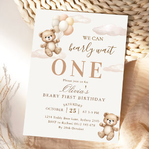 Convite Mal Podemos Esperar Elegante Aniversário do Urso T