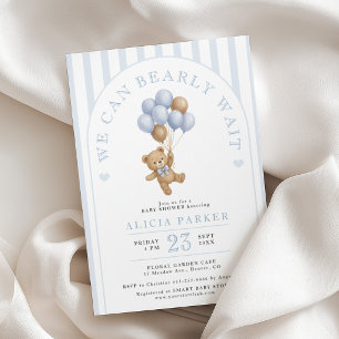 Convite Mal podemos esperar elegante menino azul baby show