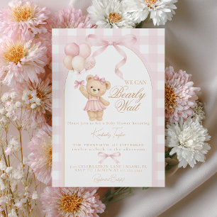 Convite Mal Podemos Esperar Festa da Bebê Menina Urso de P