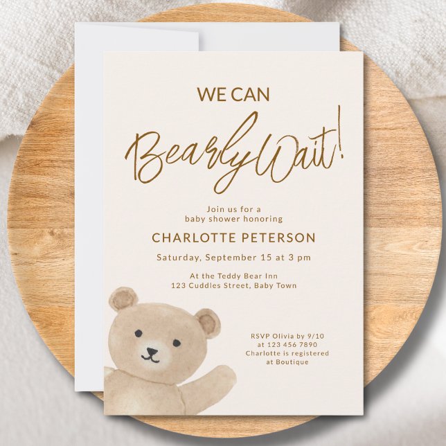 Convite Mal Podemos Esperar Fofa Festa de Bebê Urso (Criador carregado)