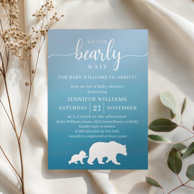 Convite Mal Podemos Esperar Gradiente Azul Baby Shower (Criador carregado)