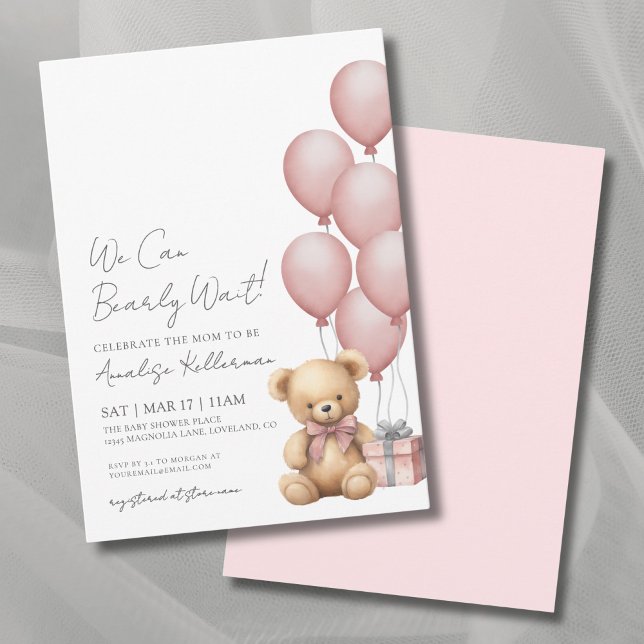 Convite Mal Podemos Esperar Menina Rosa Chá de Bebê (We Can Bearly Wait Girl Pink Baby Shower Invitation )