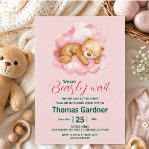 Convite Mal Podemos Esperar Menino Urso Festa de Bebê Fofo