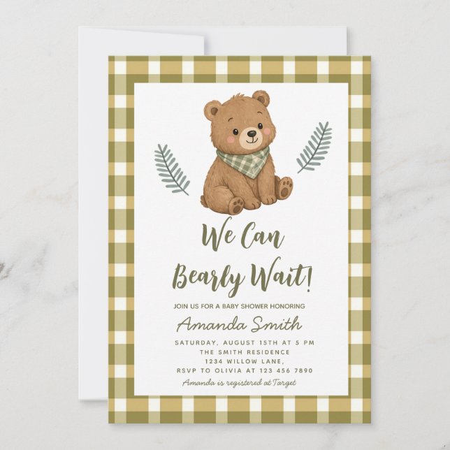 Convite Mal podemos esperar Menino Xadrez Baby Shower (Frente)