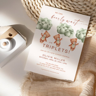 Convite Mal Podemos Esperar Trigêmeos Bebê Sage Verde Cham