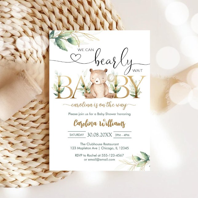 Convite Mal Podemos Esperar Ursinho Chá de Bebê (Criador carregado)