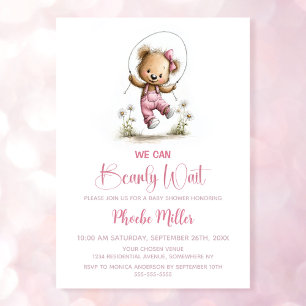 Convite Mal Podemos Esperar Ursinho de Pelúcia Chá de Bebê