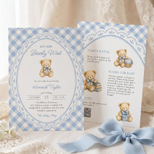 Convite Mal Podemos Esperar Urso de Pelúcia Azul Baby Show