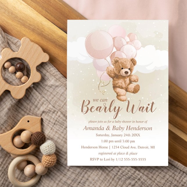 Convite Mal podemos esperar Urso de Pelúcia Baby Shower Ro (Criador carregado)