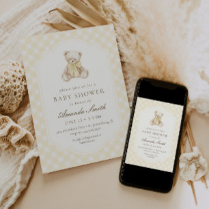 Convite Mal Podemos Esperar Urso de Pelúcia de Xadrez Amar