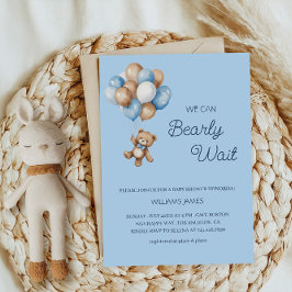 Convite Mal Podemos Esperar - Urso Teddy Azul e Marrom
