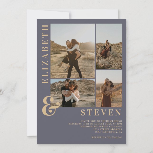 Convite Mala azul empoeirada moderna e casamento fotográfi (Frente)