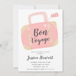 Convite Mala de viagem amarela dourado rosa saindo da fest